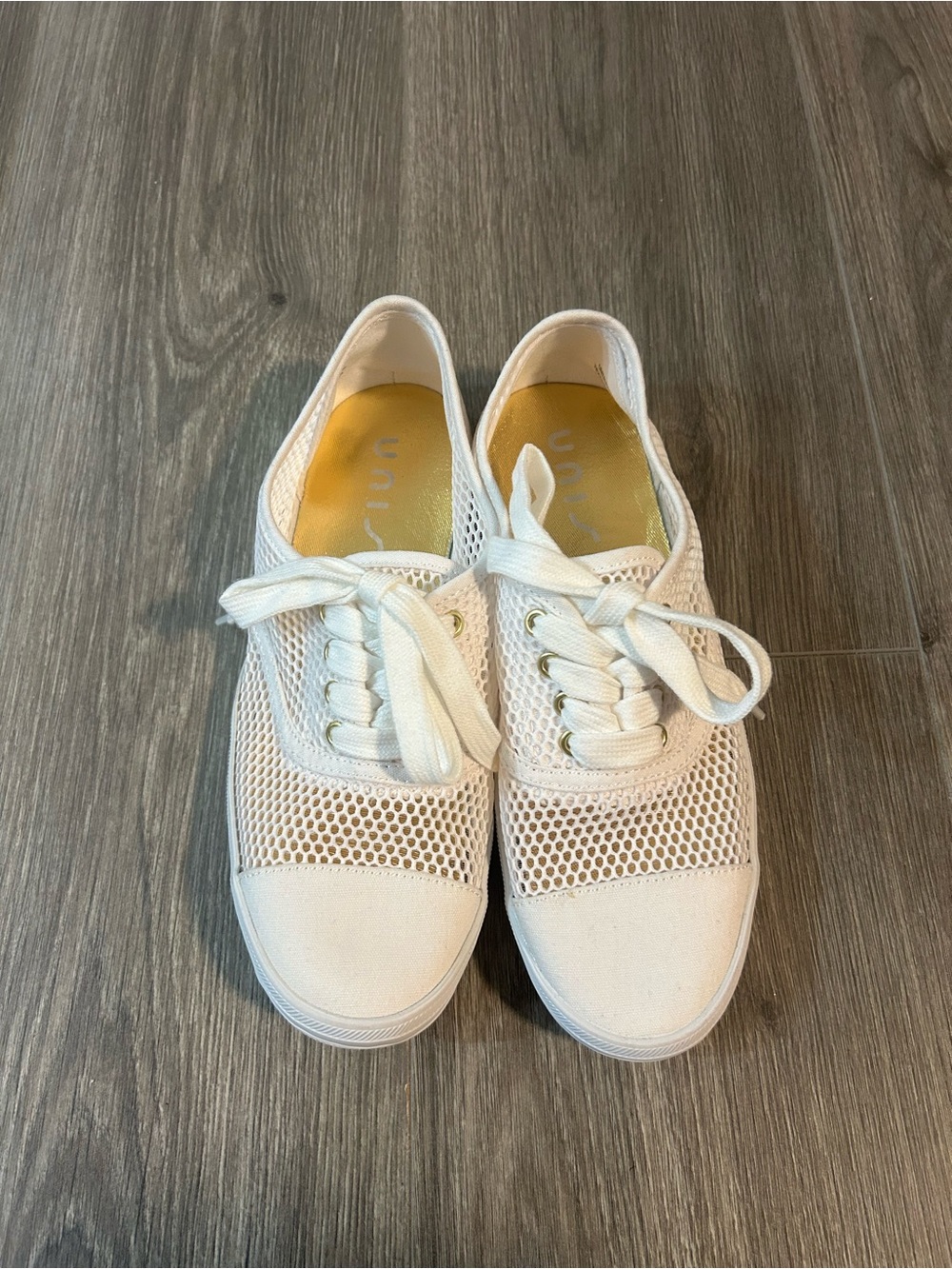 Unisa White Mesh Lace-Up Sneakers for Women
